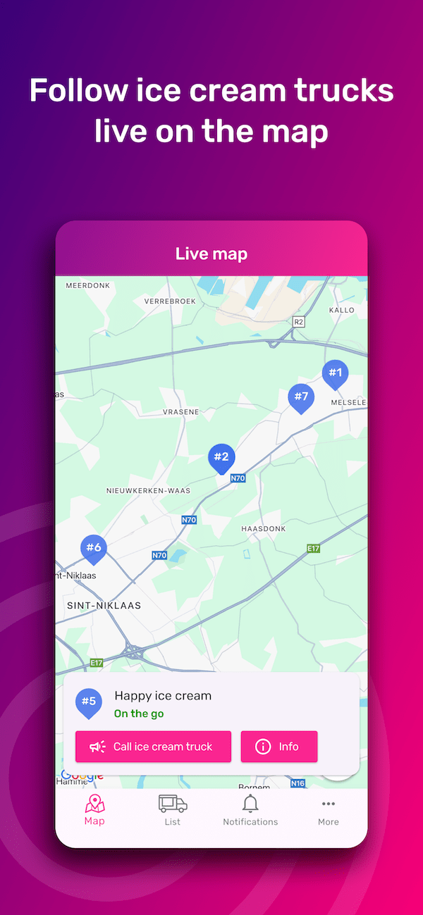 Track ice cream trucks live on a map