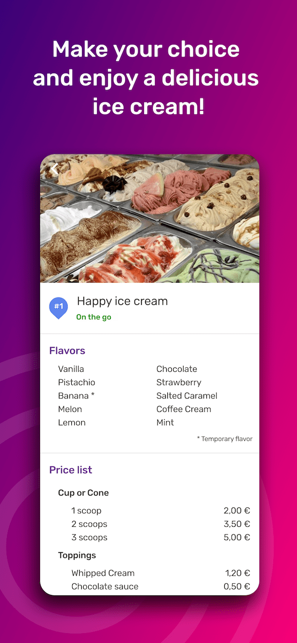 View the available ice cream flavors and price list