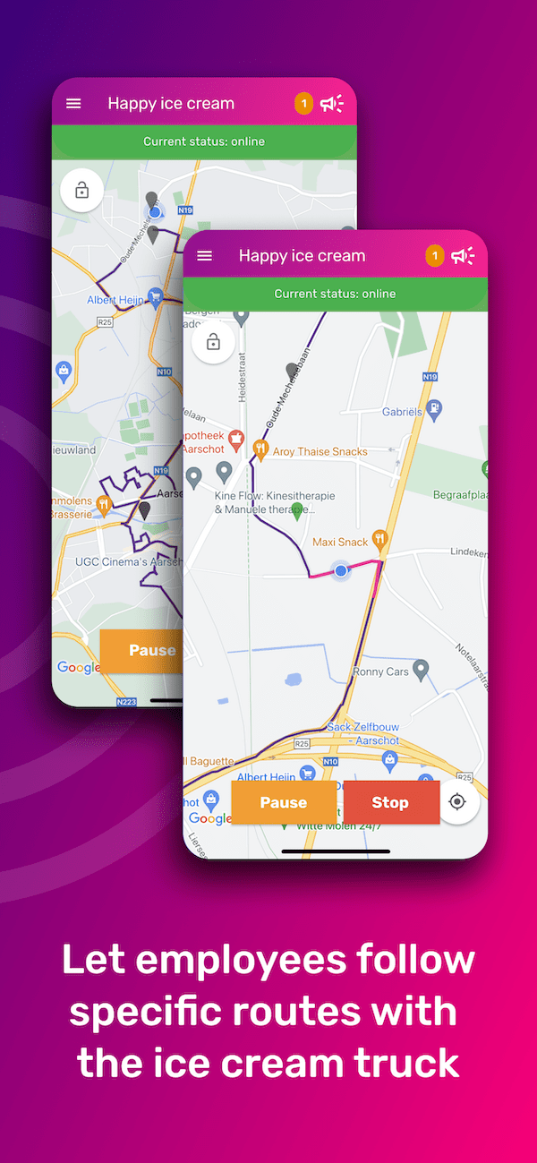 Let employees follow specific routes on the map with your ice cream truck
