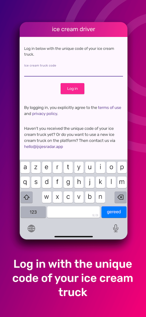 Log in with the unique code of your ice cream truck