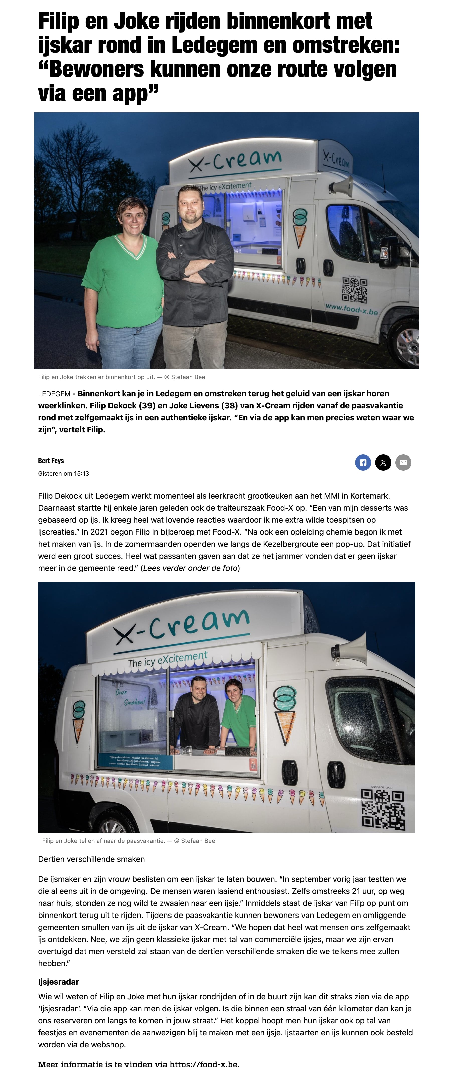 Filip and Joke will soon drive an ice cream truck around Ledegem and surroundings: "You can follow us via an app"